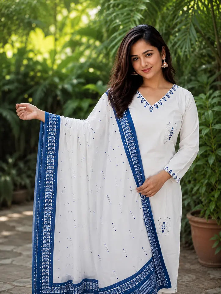 Floral Embroidered Viscose Silk Kurta Set with Palazzos